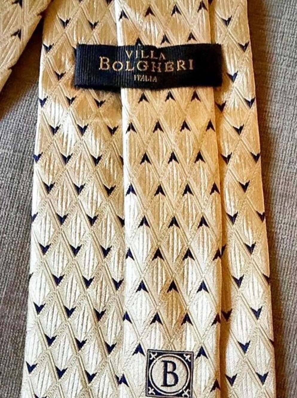 Villa Bolgheri Italia Men's Gold Blue Geometric Silk Necktie Made in Italy